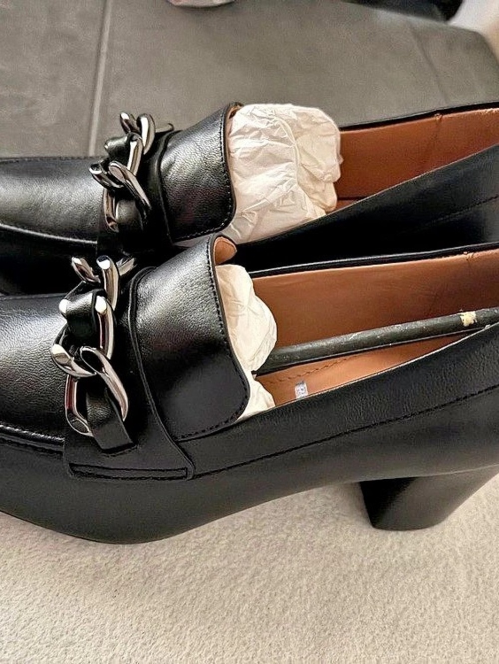 Johnston & Murphy Eleanor Chain Loafer Black Leather Heels US 7 M